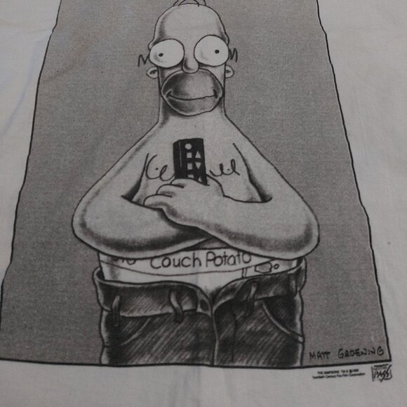 Vintage 1994 hanes double White  The Simpsons Homer Cartoon Couch Potato Tshirt - Picture 2 of 10